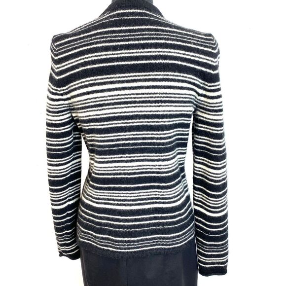 Deane & White Lambswool Black White Striped Button Front‎ Cardigan Small - Picture 2 of 5
